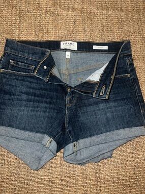Frame Denim Dark Blue Rolled Cuff Denim Shorts